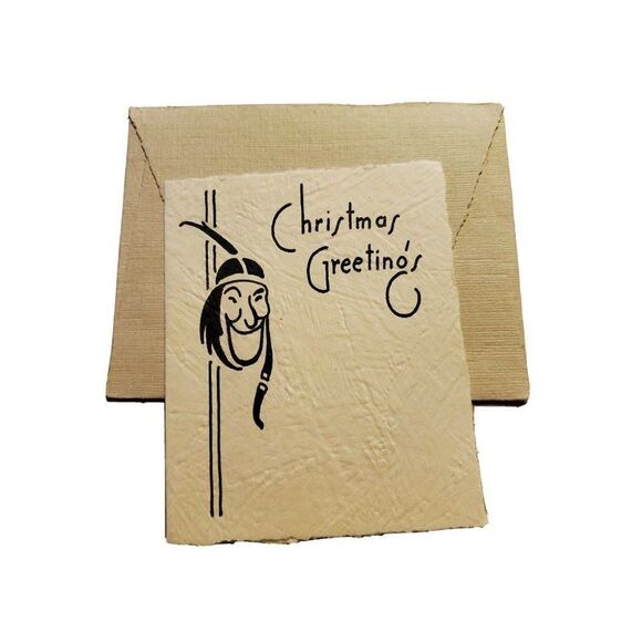 Vintage 1950s Greeting Card Unused Indian Native American Christmas Handmade - Picture 1 of 2